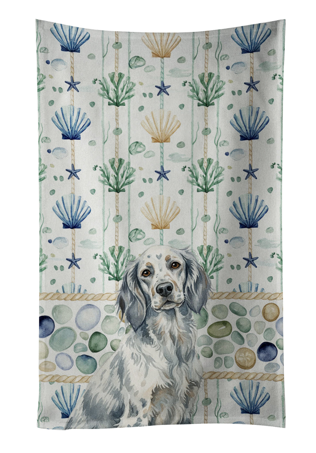Caroline's Treasures Blue Belton English Setter Coastal Sea Glass Kitchen Towel