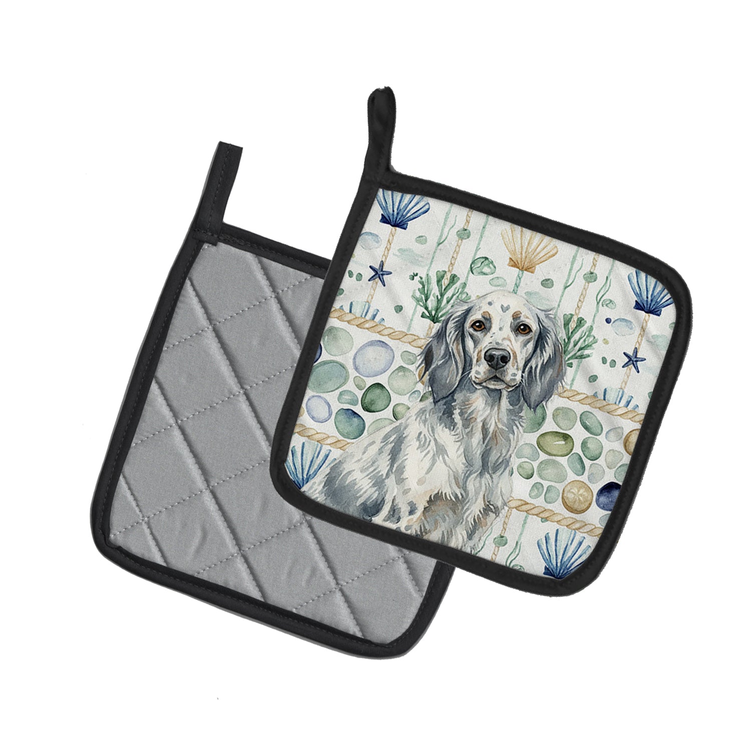 Caroline's Treasures Blue Belton English Setter Coastal Sea Glass Pair of Pot Holders