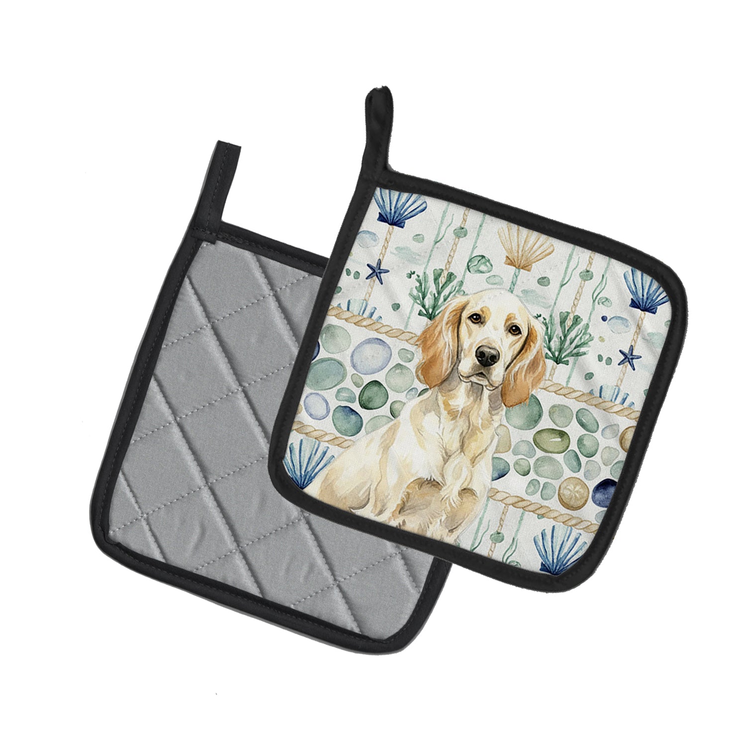Caroline's Treasures Lemon Belton English Setter Coastal Sea Glass Pair of Pot Holders