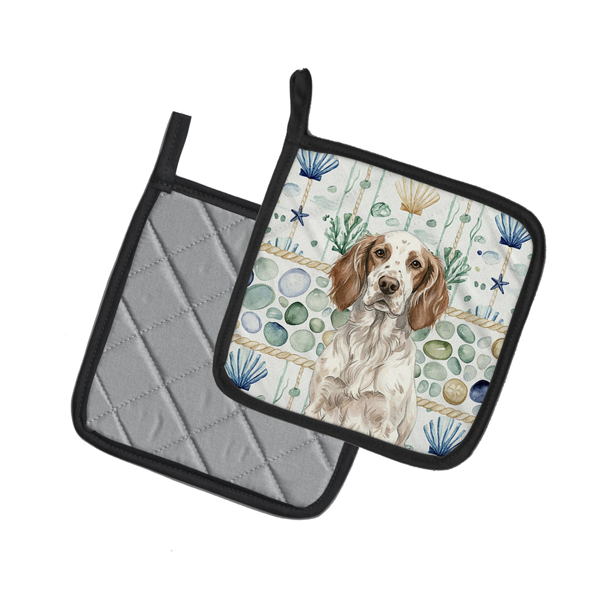 Caroline's Treasures Liver Belton English Setter Coastal Sea Glass Pair of Pot Holders
