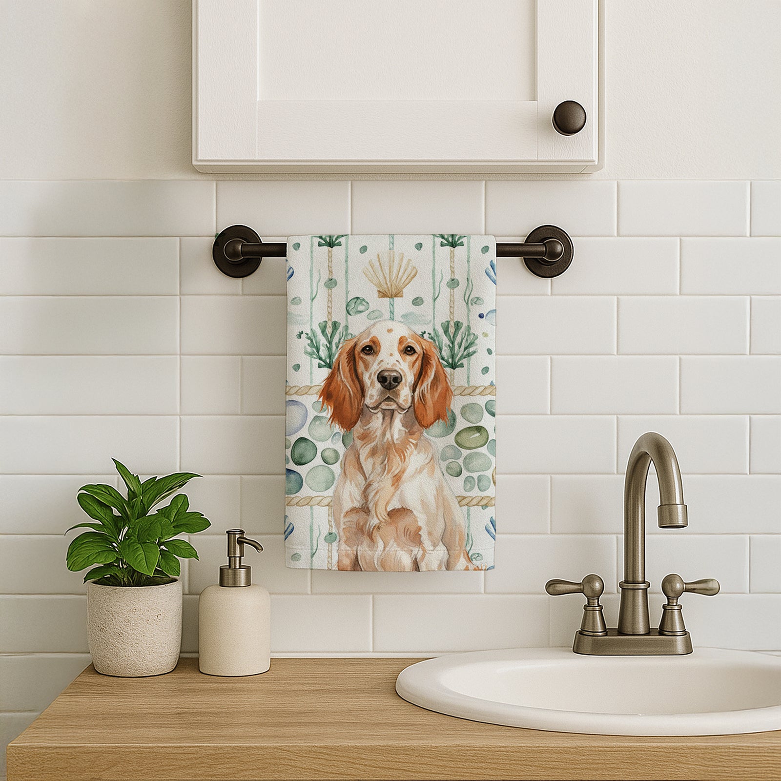 Caroline's Treasures Orange Belton English Setter Coastal Sea Glass Kitchen Towel
