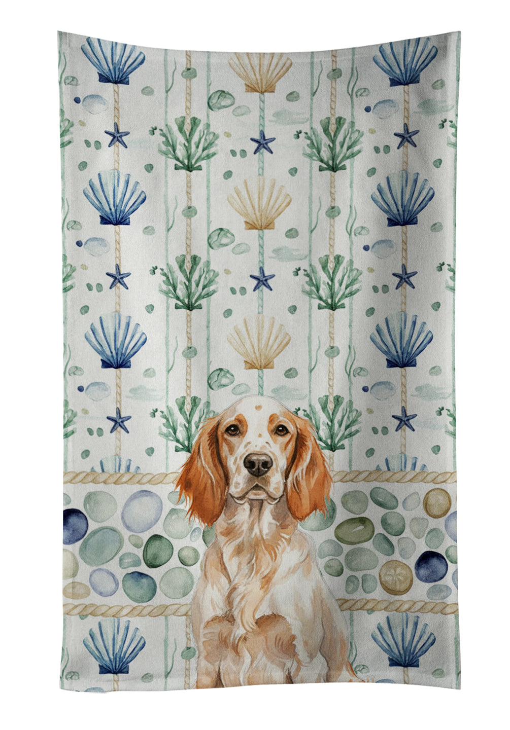 Caroline's Treasures Orange Belton English Setter Coastal Sea Glass Kitchen Towel