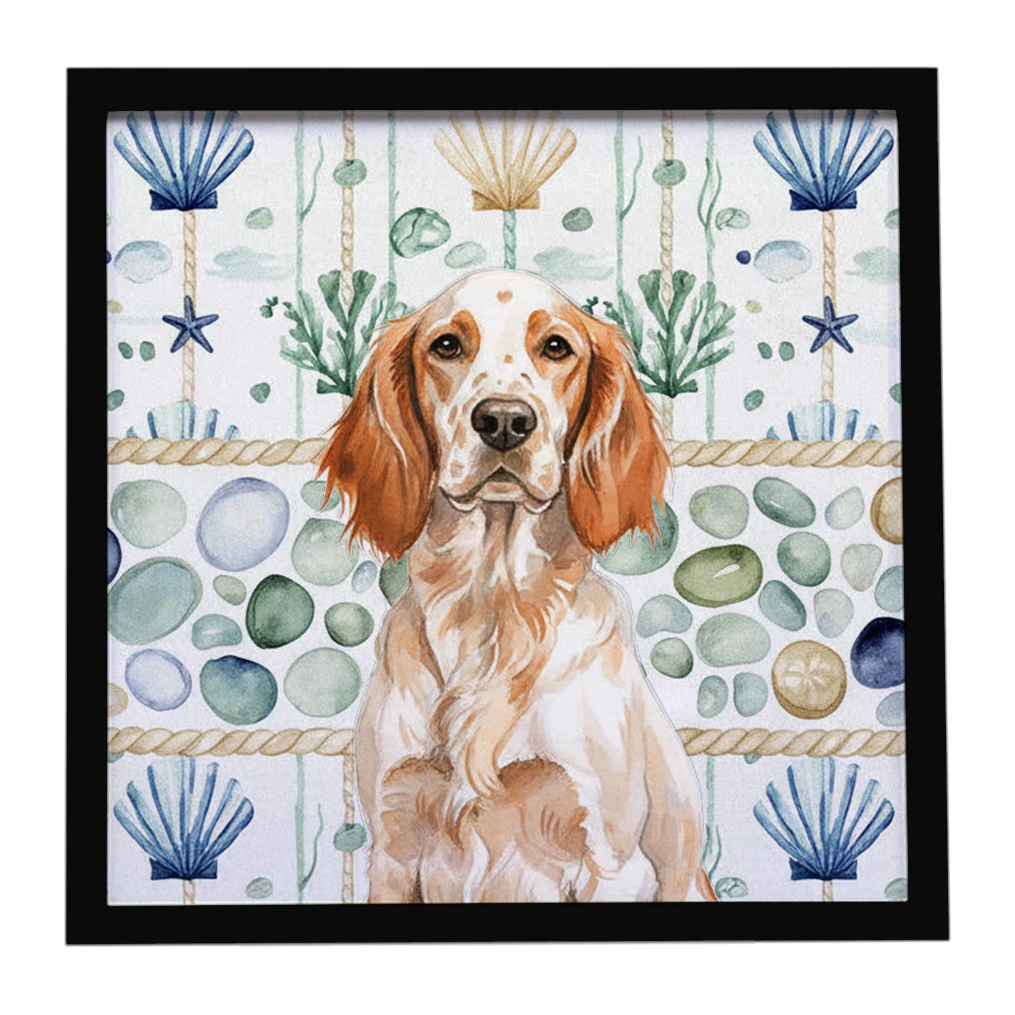 Caroline's Treasures Orange Belton English Setter Coastal Sea Glass Framed Metal Print