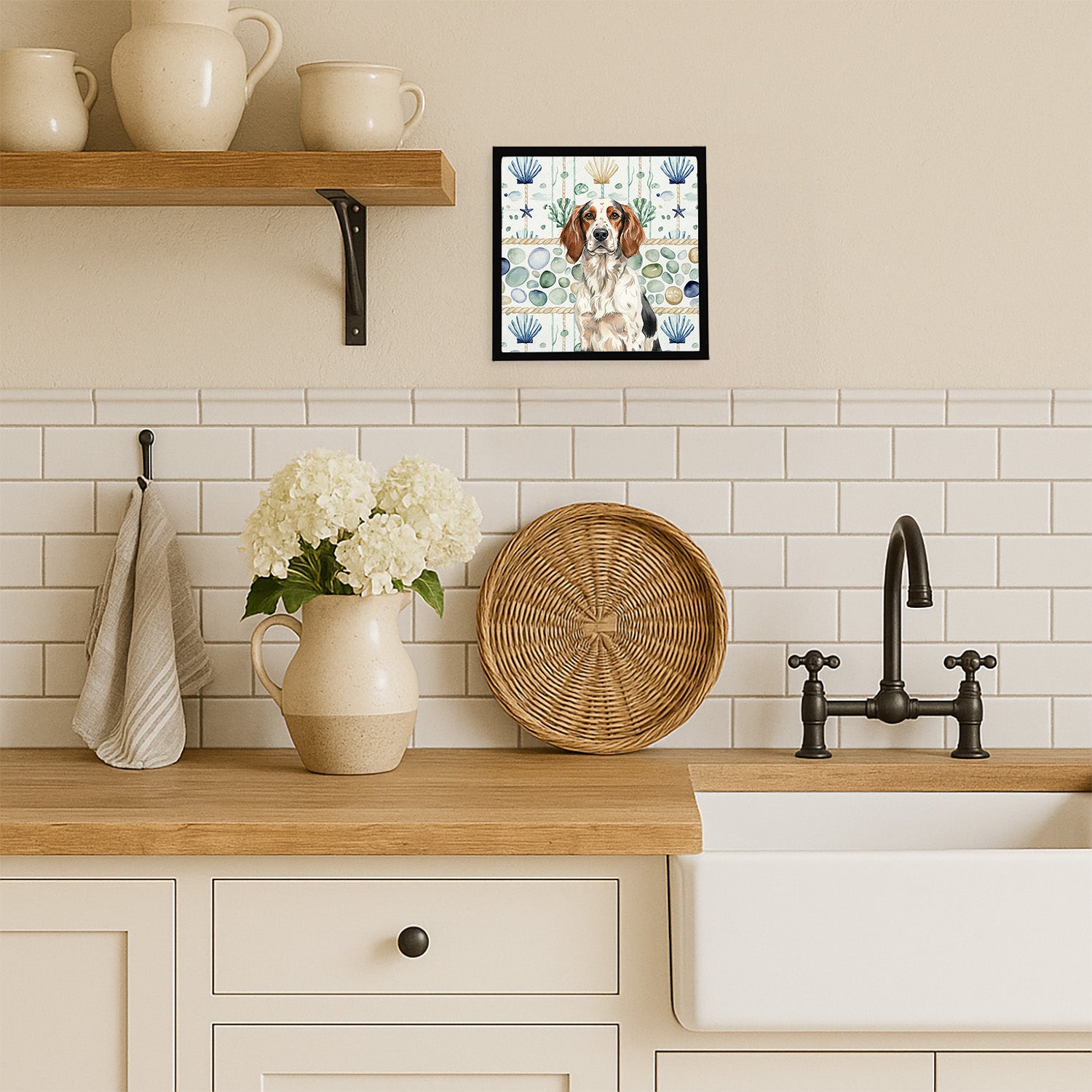 Caroline's Treasures Tricolor English Setter Coastal Sea Glass Framed Metal Print