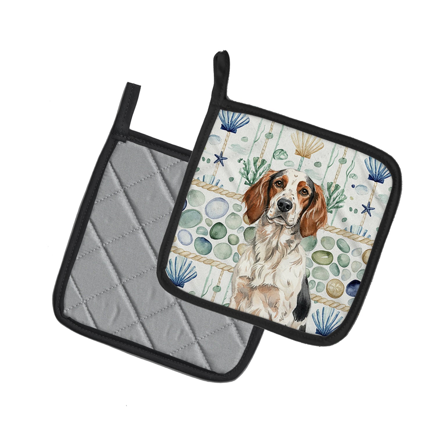 Caroline's Treasures Tricolor English Setter Coastal Sea Glass Pair of Pot Holders