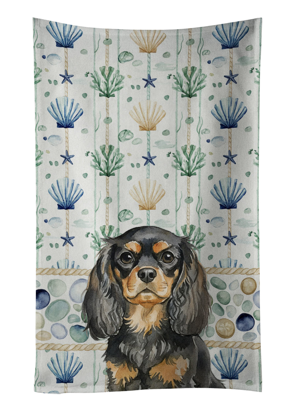 Caroline's Treasures Black and Tan English Toy Spaniel Coastal Sea Glass Kitchen Towel