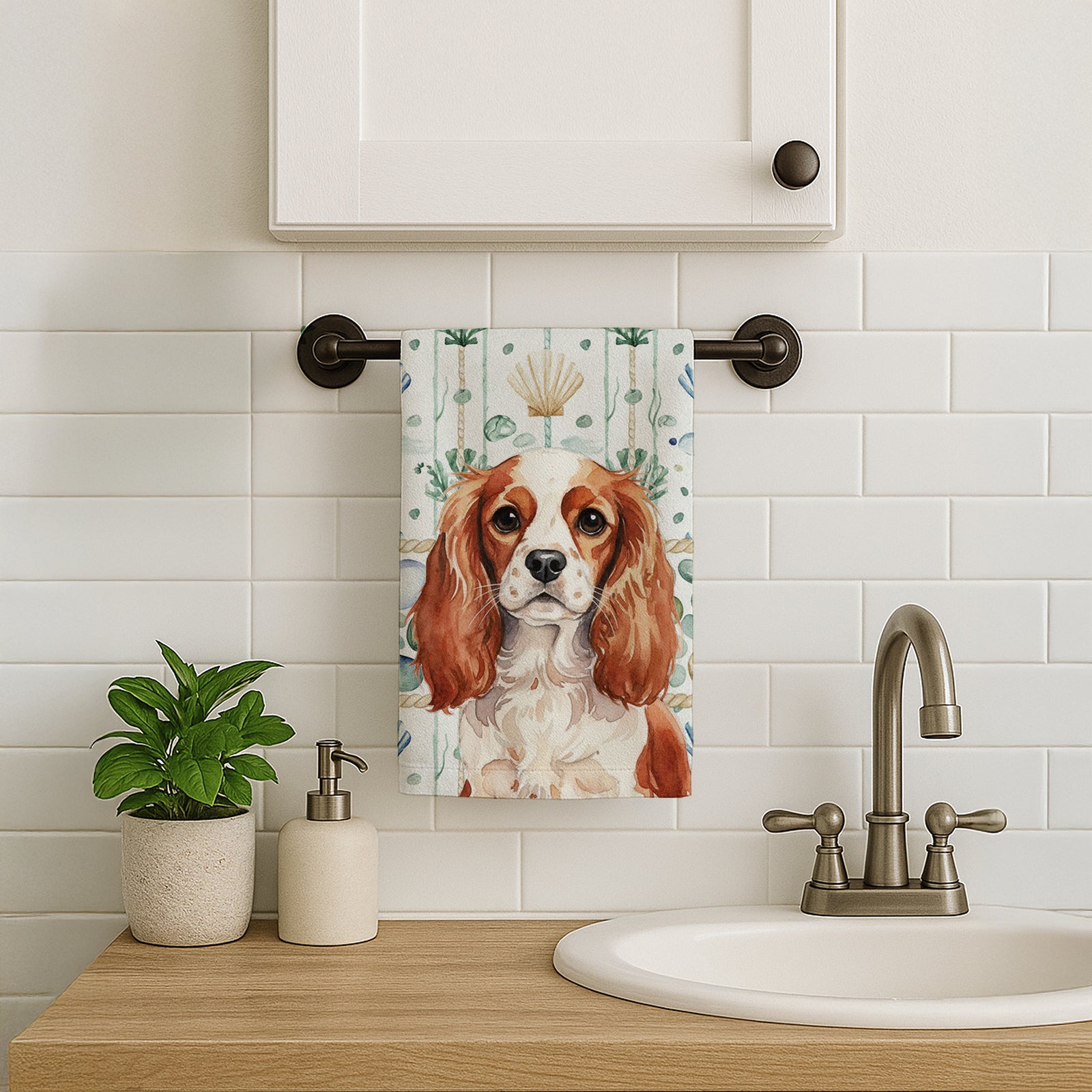 Caroline's Treasures Blenheim English Toy Spaniel Coastal Sea Glass Kitchen Towel