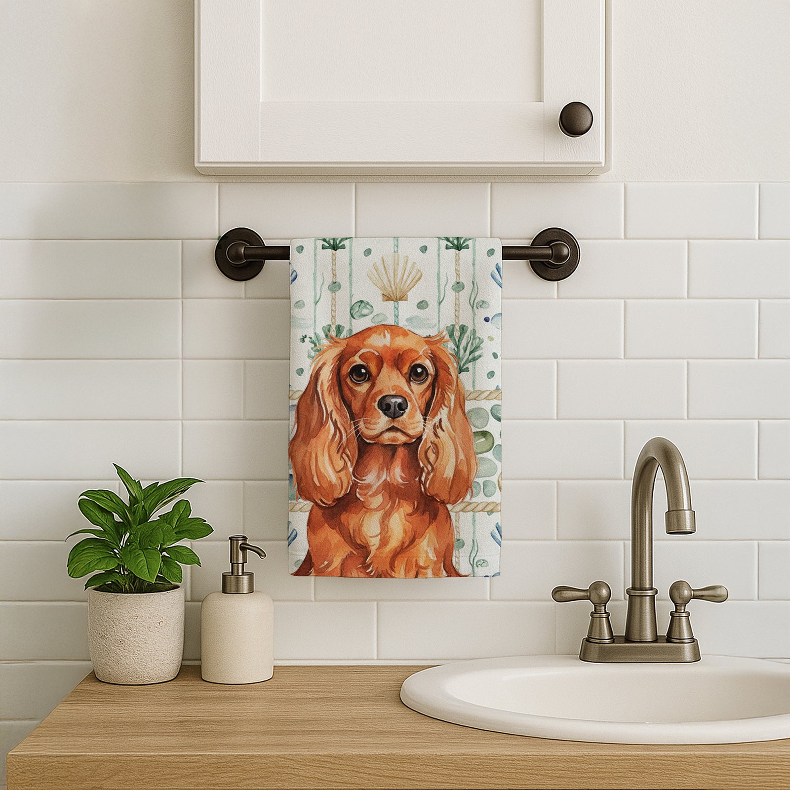 Caroline's Treasures Ruby English Toy Spaniel Coastal Sea Glass Kitchen Towel