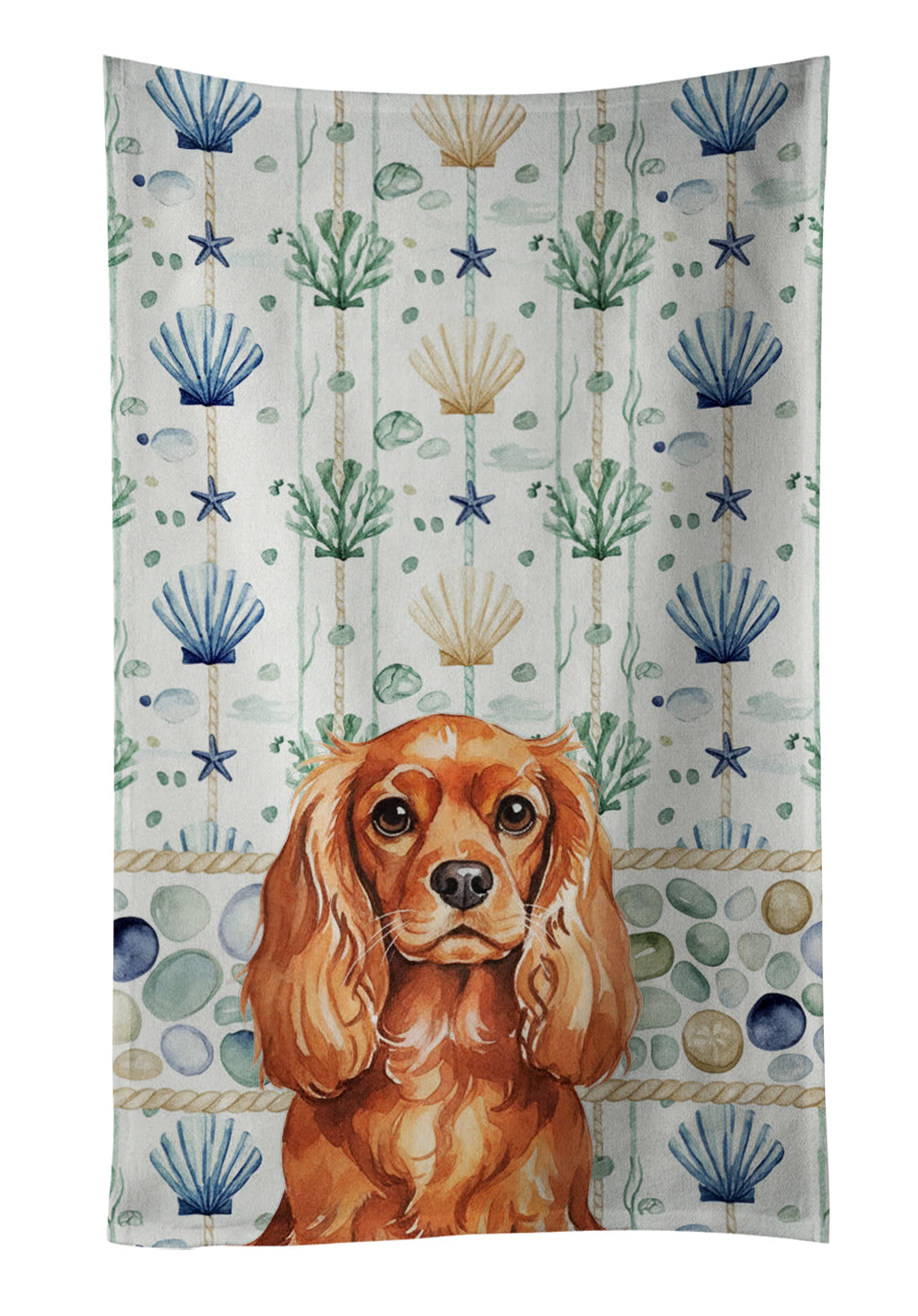 Caroline's Treasures Ruby English Toy Spaniel Coastal Sea Glass Kitchen Towel