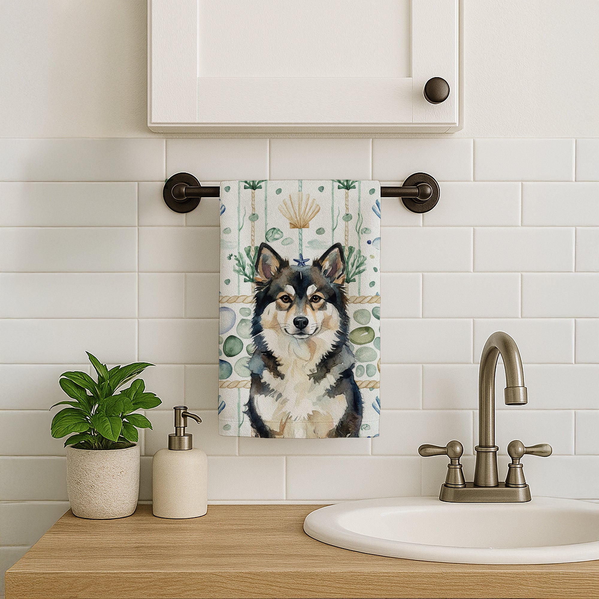 Caroline's Treasures Finnish Lapphund Coastal Sea Glass Kitchen Towel