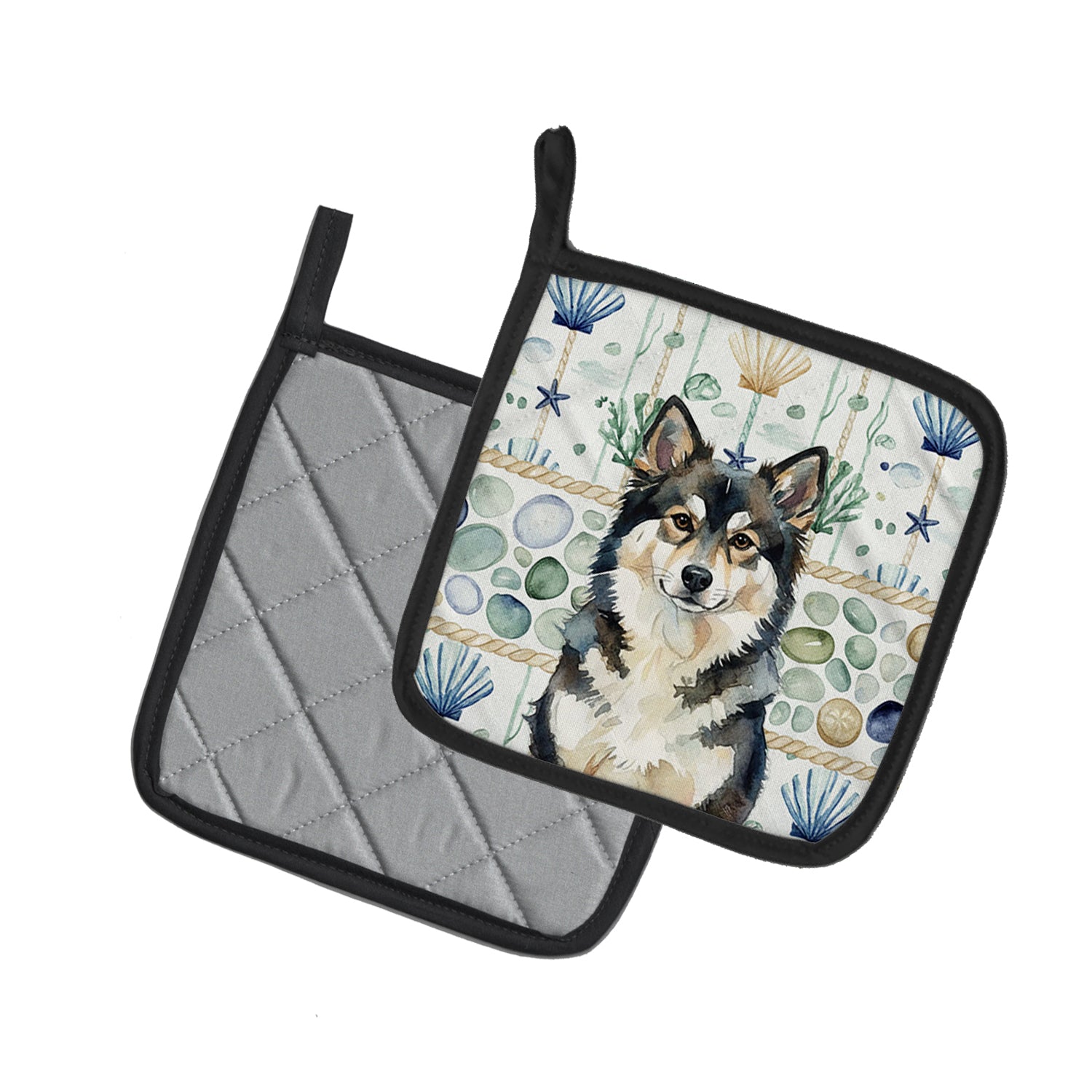 Caroline's Treasures Finnish Lapphund Coastal Sea Glass Pair of Pot Holders