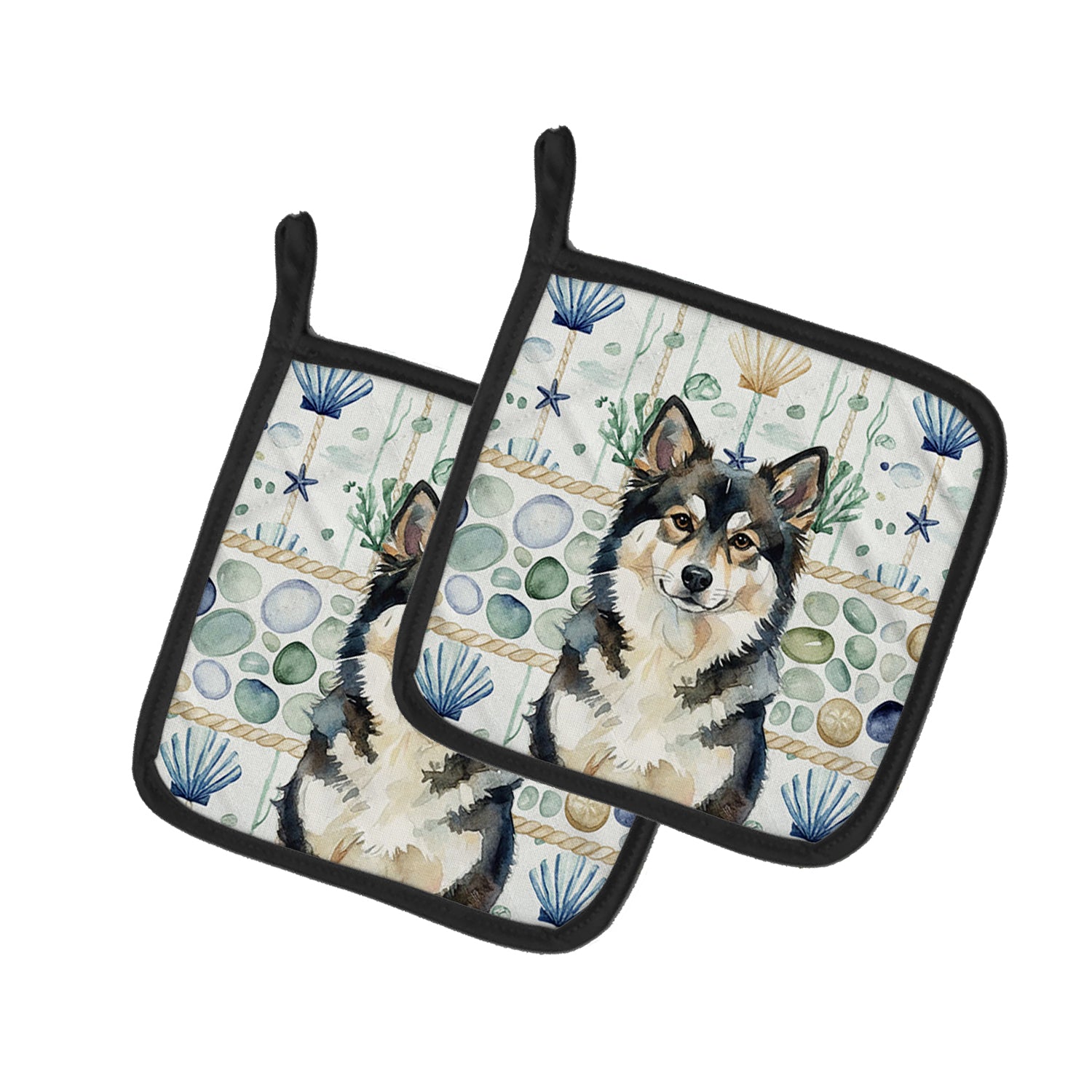 Caroline's Treasures Finnish Lapphund Coastal Sea Glass Pair of Pot Holders
