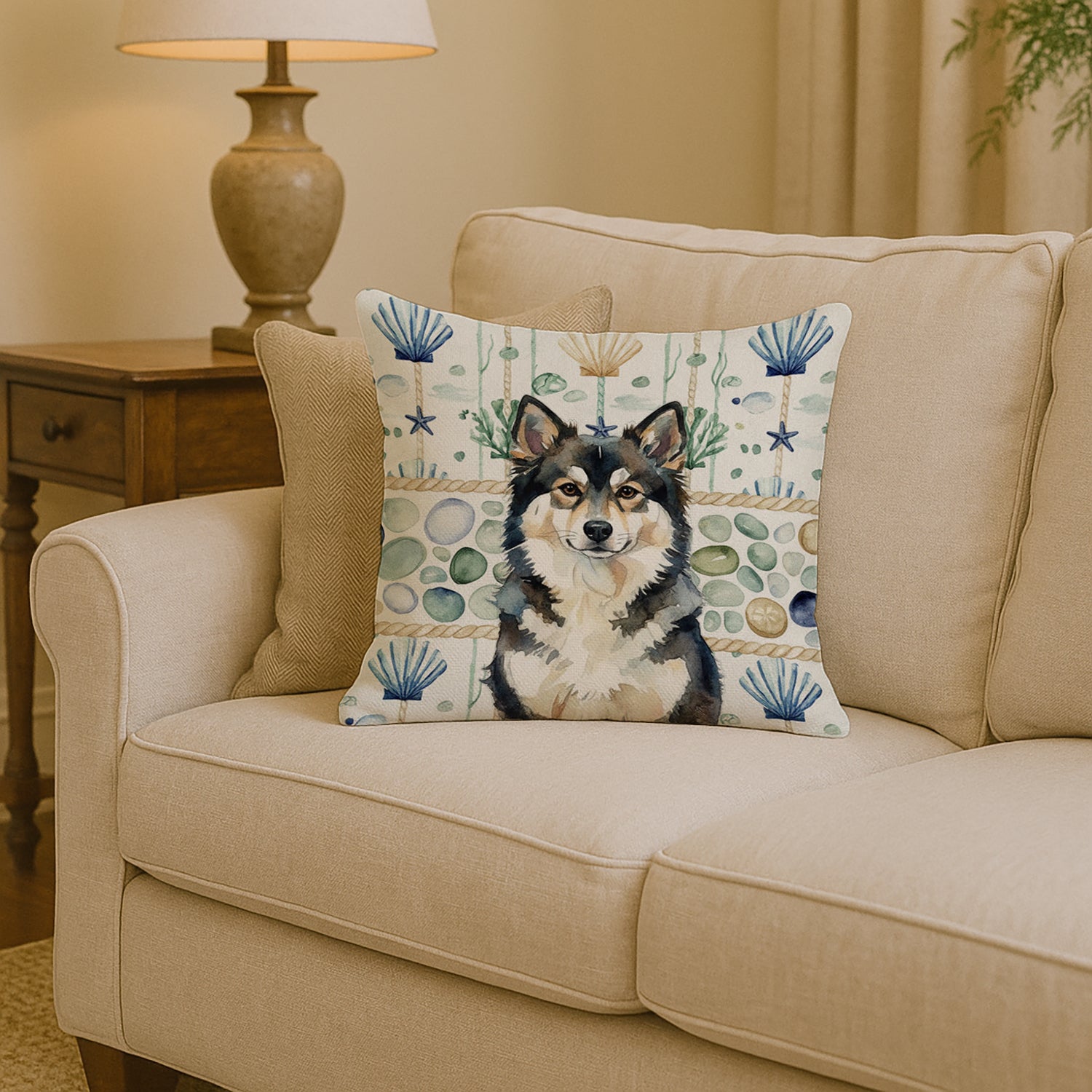 Caroline's Treasures Finnish Lapphund Coastal Sea Glass Throw Pillow