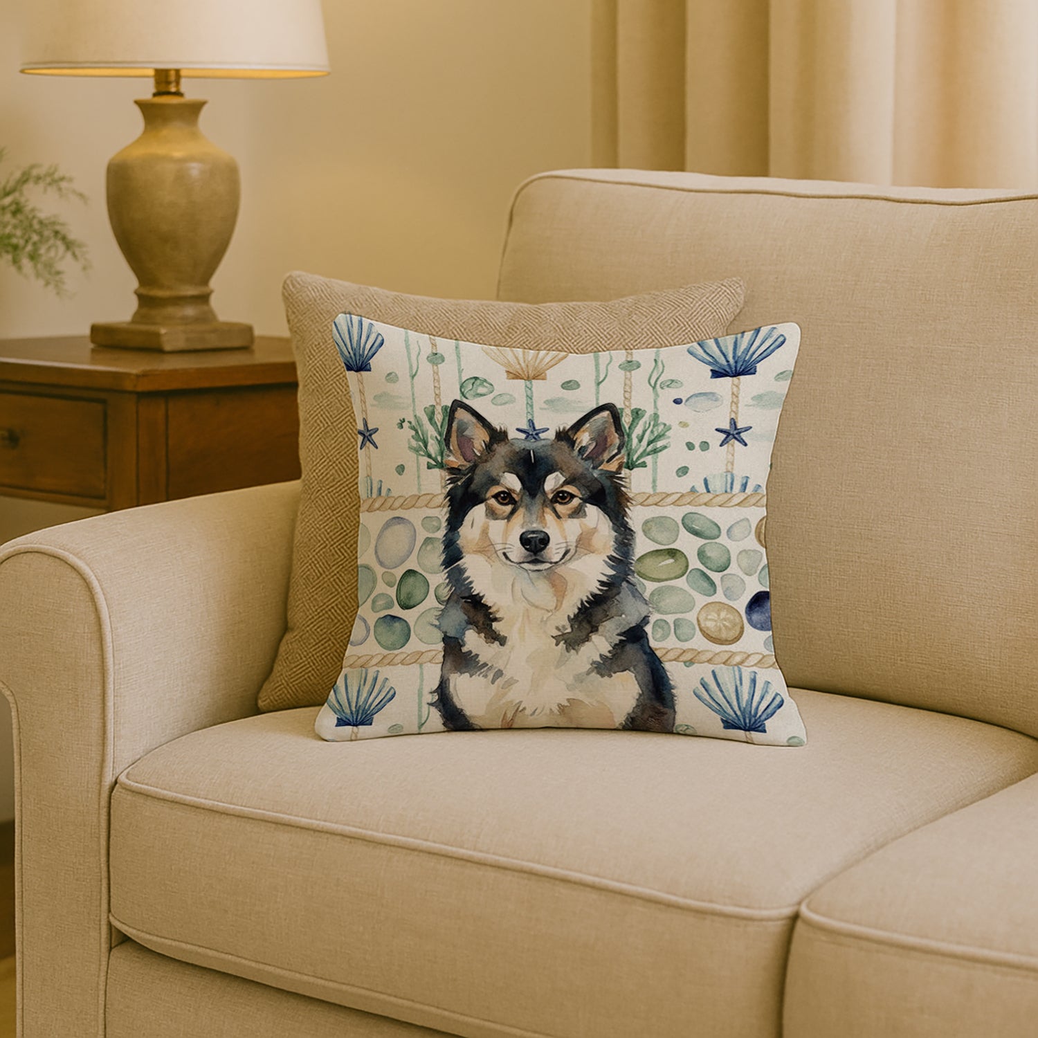 Caroline's Treasures Finnish Lapphund Coastal Sea Glass Throw Pillow