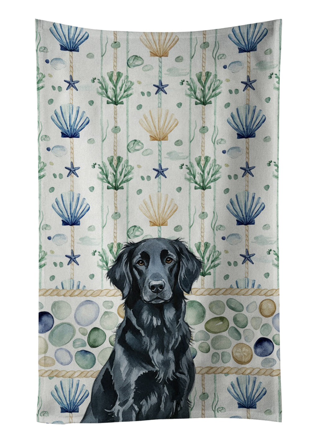 Caroline's Treasures Black Flat-Coated Retriever Coastal Sea Glass Kitchen Towel