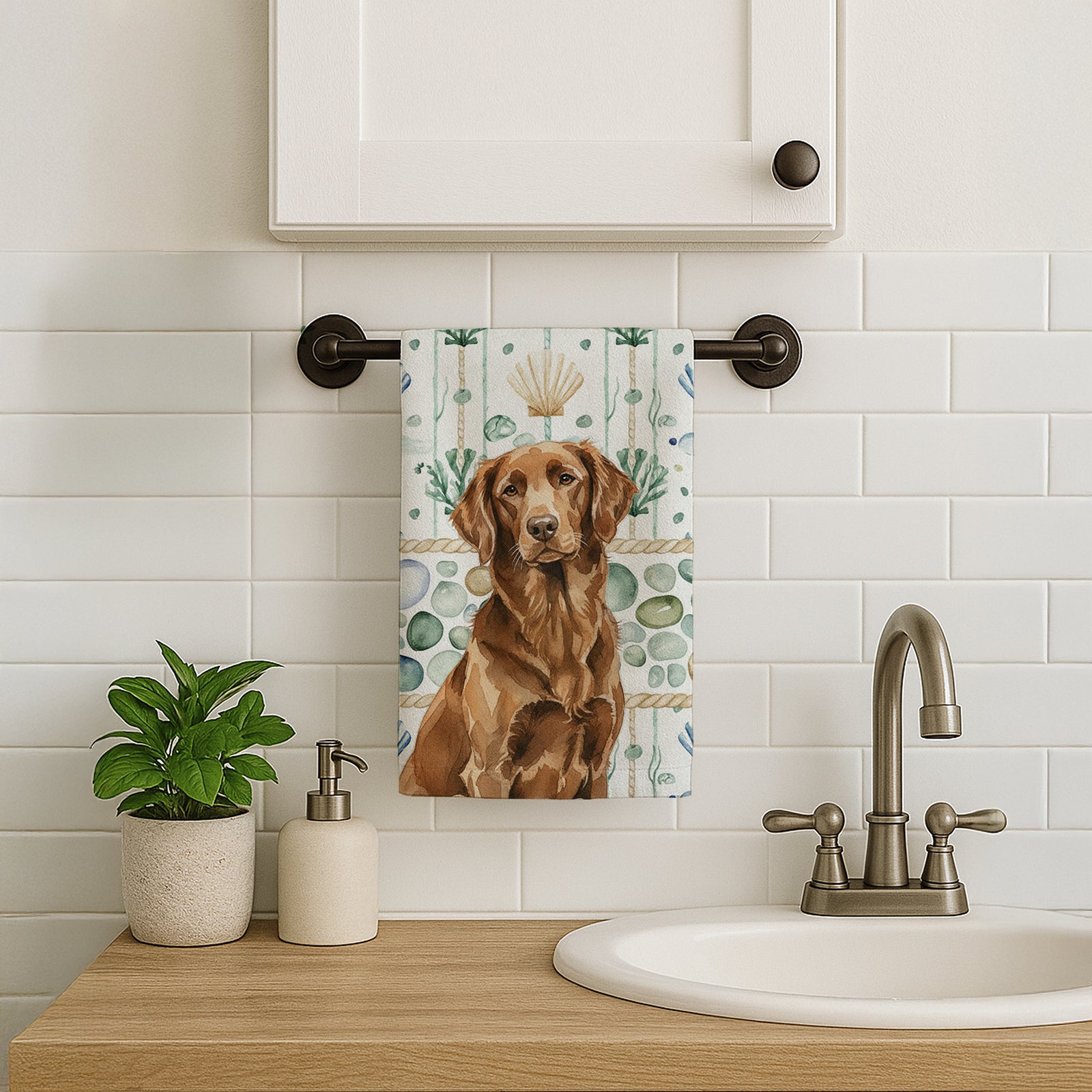 Caroline's Treasures Liver Flat-Coated Retriever Coastal Sea Glass Kitchen Towel