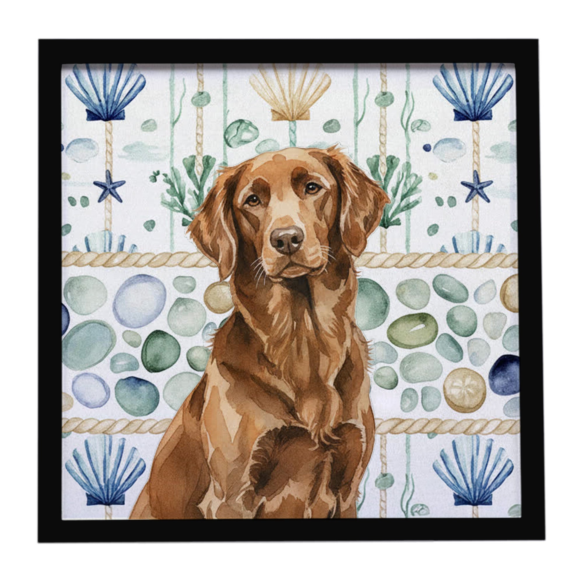 Caroline's Treasures Liver Flat-Coated Retriever Coastal Sea Glass Framed Metal Print
