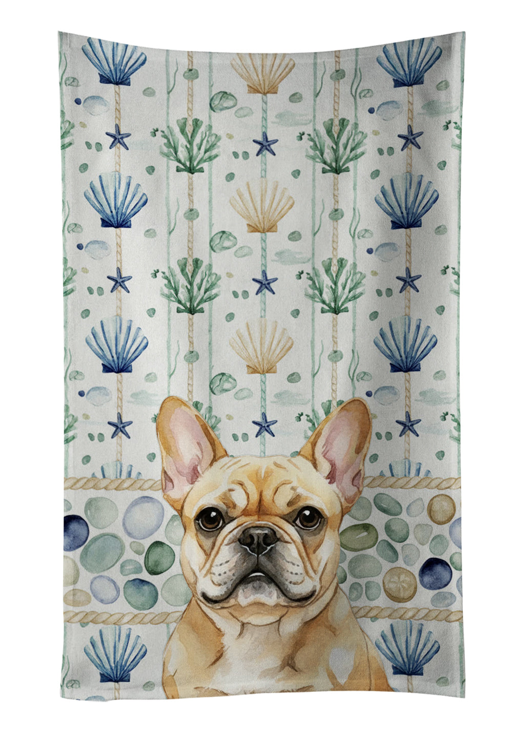 Caroline's Treasures Fawn French Bulldog Coastal Sea Glass Kitchen Towel