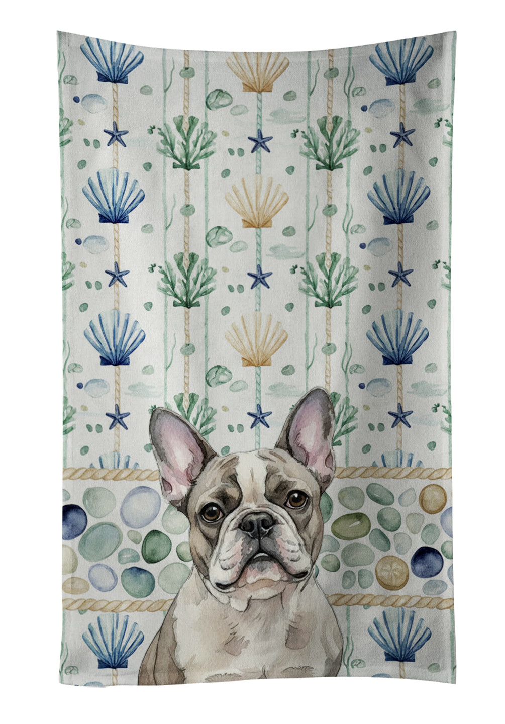 Caroline's Treasures Pied French Bulldog Coastal Sea Glass Kitchen Towel
