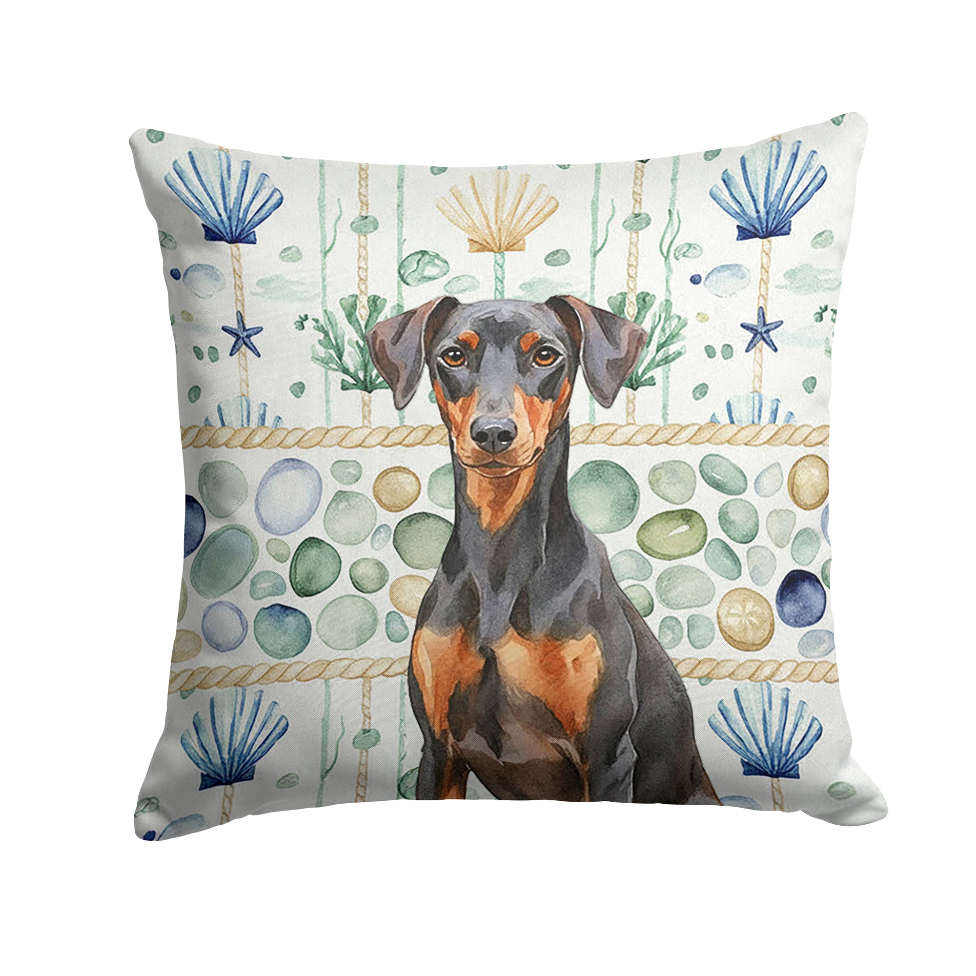 Caroline's Treasures German Pinscher Coastal Sea Glass Throw Pillow