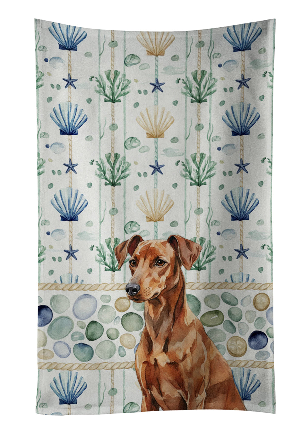 Caroline's Treasures Red German Pinscher Coastal Sea Glass Kitchen Towel