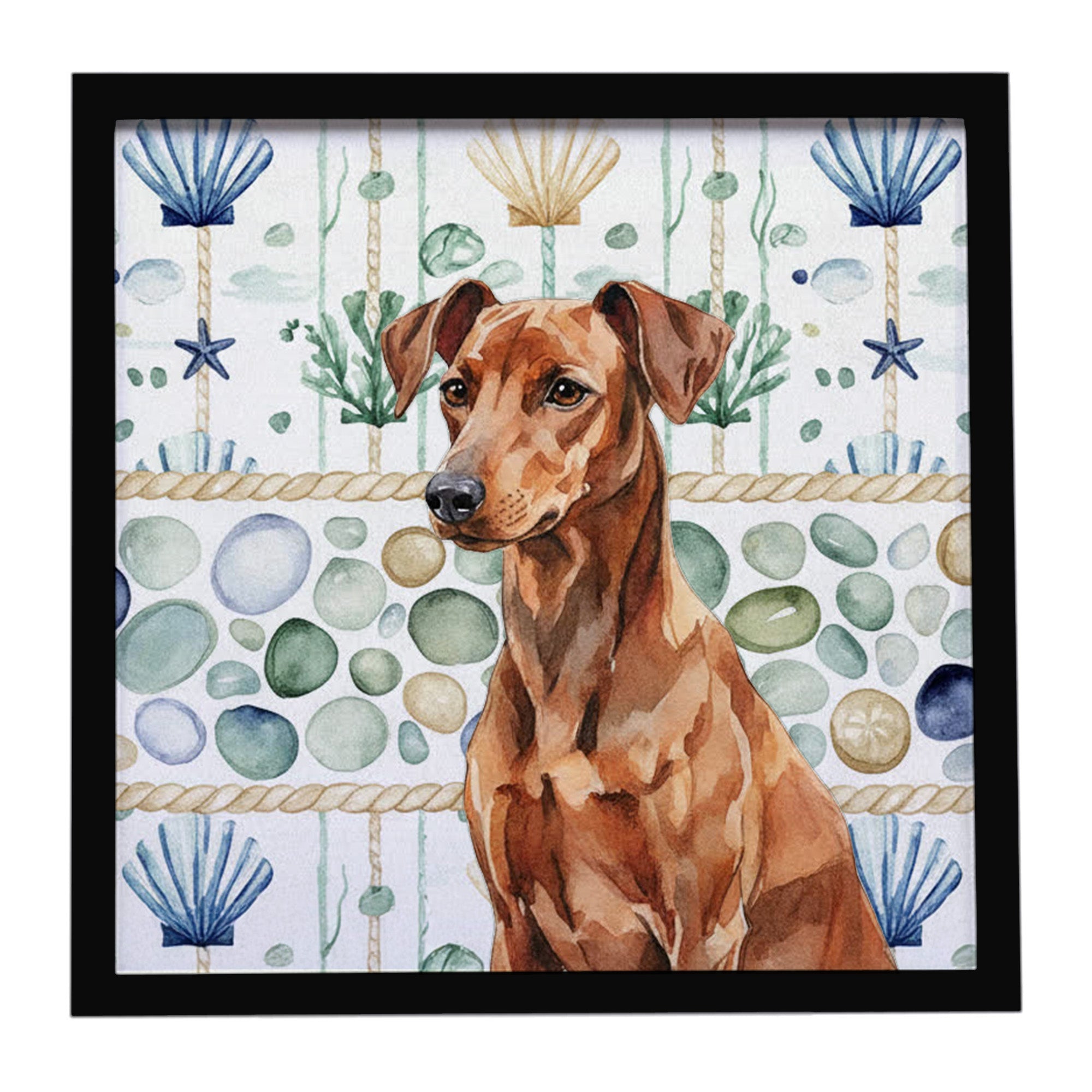 Caroline's Treasures Red German Pinscher Coastal Sea Glass Framed Metal Print