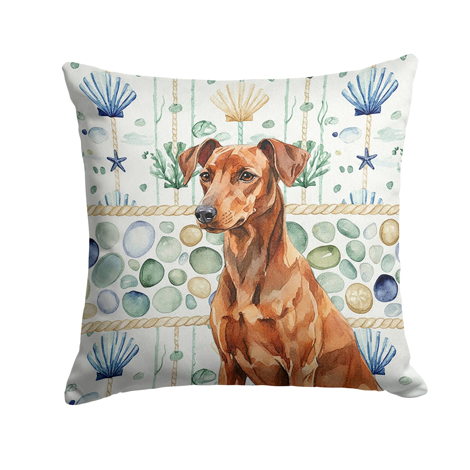 Caroline's Treasures Red German Pinscher Coastal Sea Glass Throw Pillow