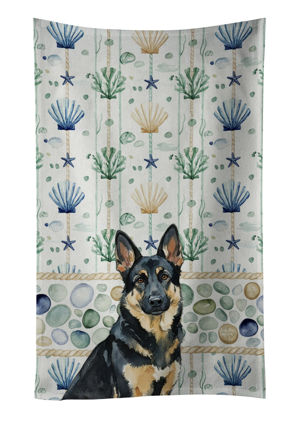 Caroline's Treasures Black and Tan German Shepherd Coastal Sea Glass Kitchen Towel