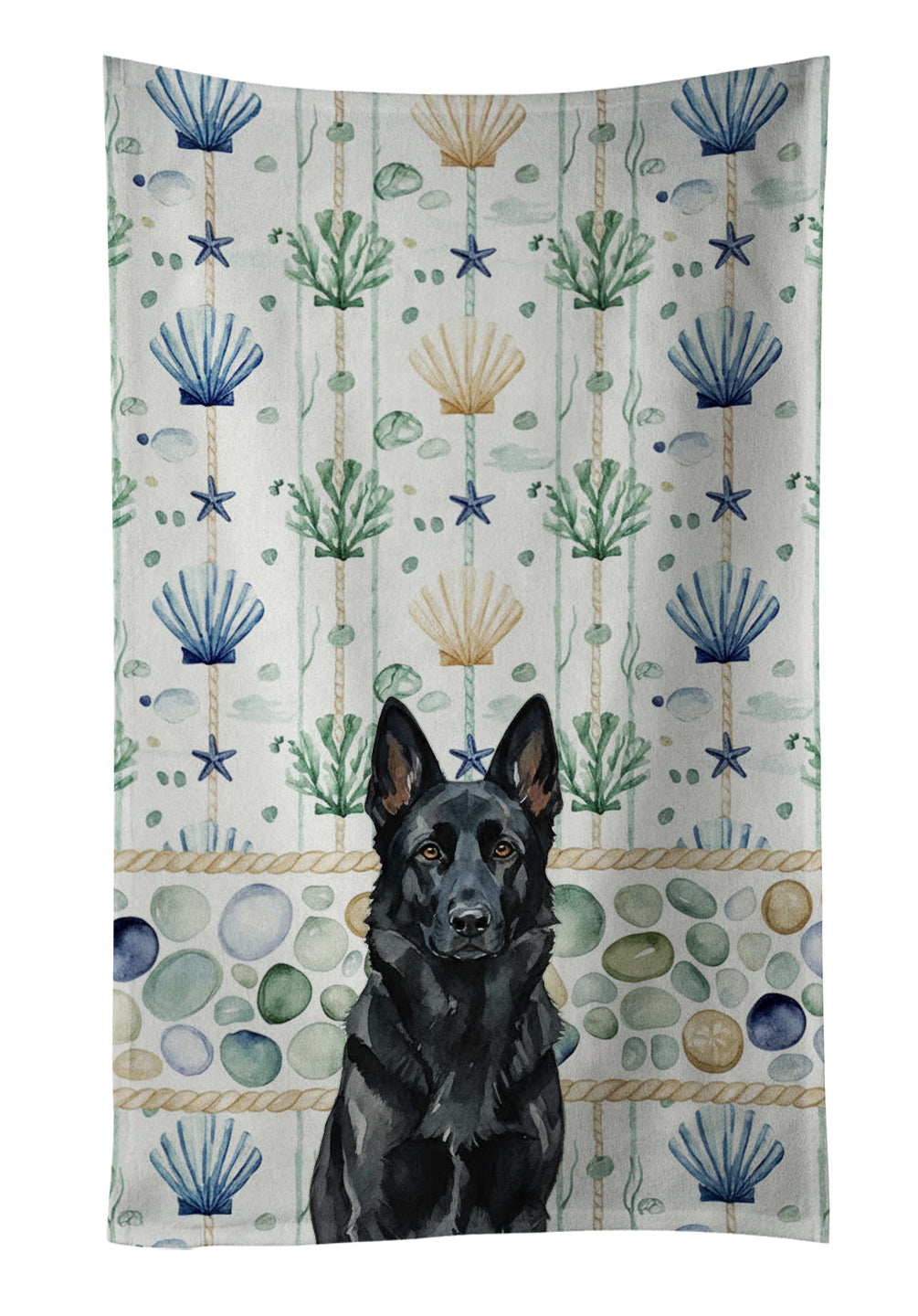 Caroline's Treasures Black German Shepherd Coastal Sea Glass Kitchen Towel