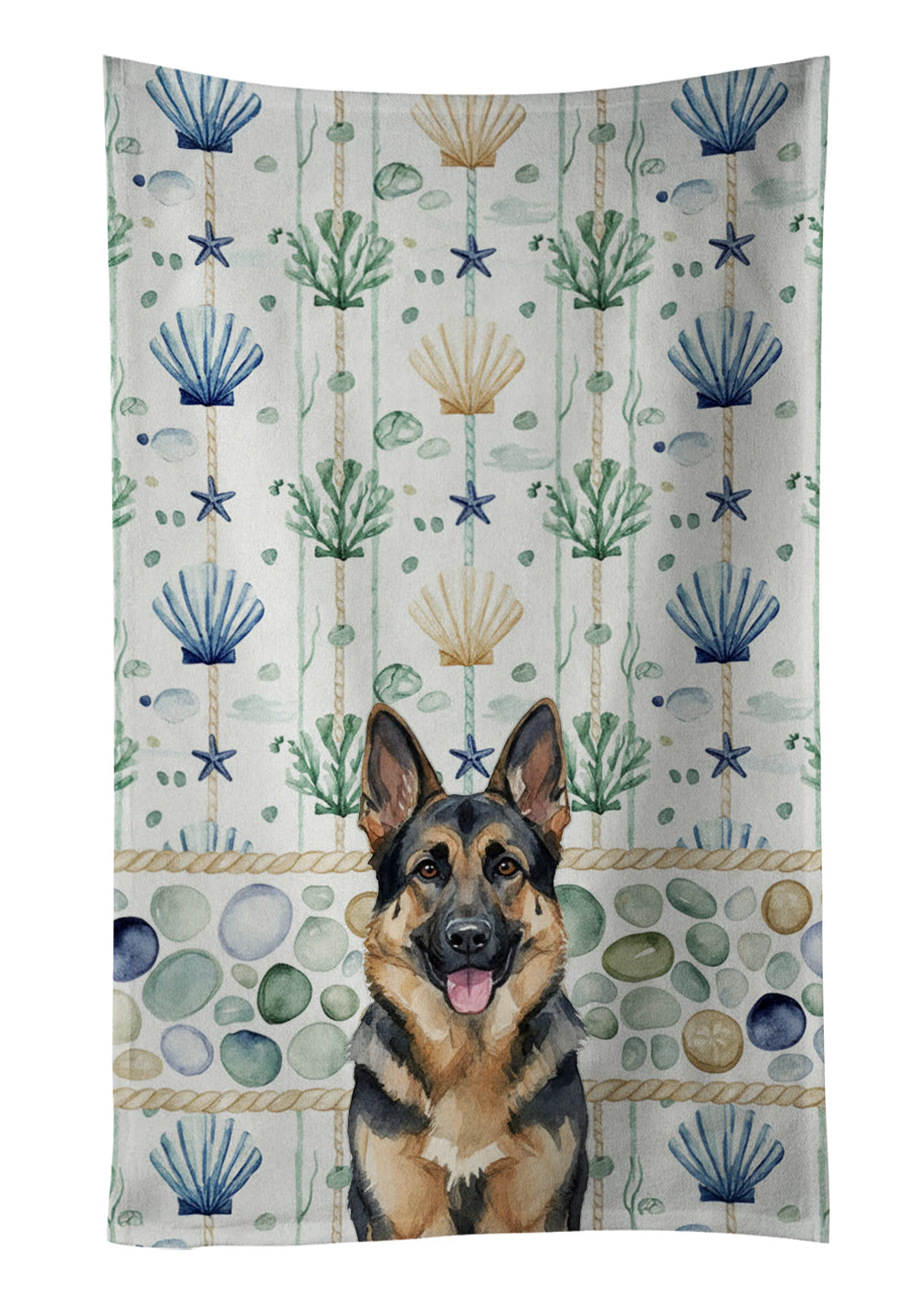 Caroline's Treasures German Shepherd Coastal Sea Glass Kitchen Towel