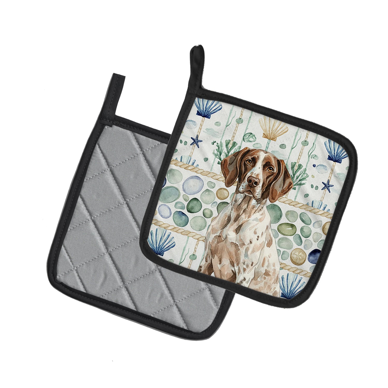 Caroline's Treasures German Shorthaired Pointer Coastal Sea Glass Pair of Pot Holders