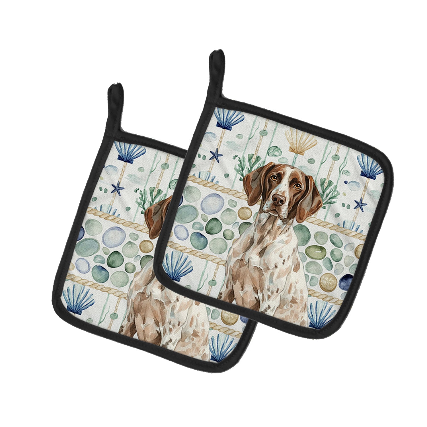 Caroline's Treasures German Shorthaired Pointer Coastal Sea Glass Pair of Pot Holders