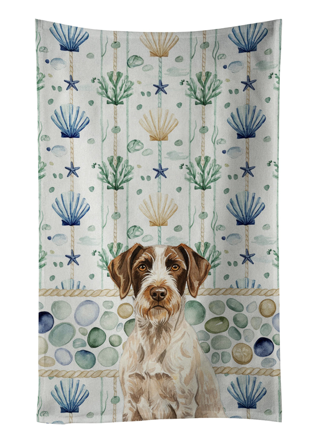 Caroline's Treasures Liver and White German Wirehaired Pointer Coastal Sea Glass Kitchen Towel