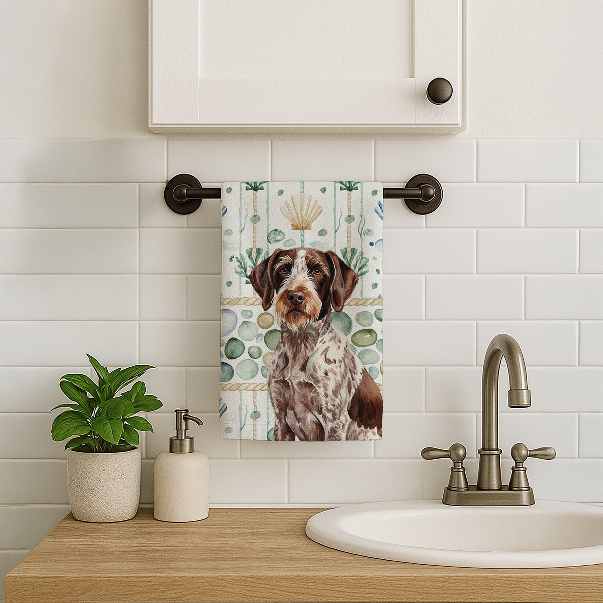 Caroline's Treasures Roan German Wirehaired Pointer Coastal Sea Glass Kitchen Towel