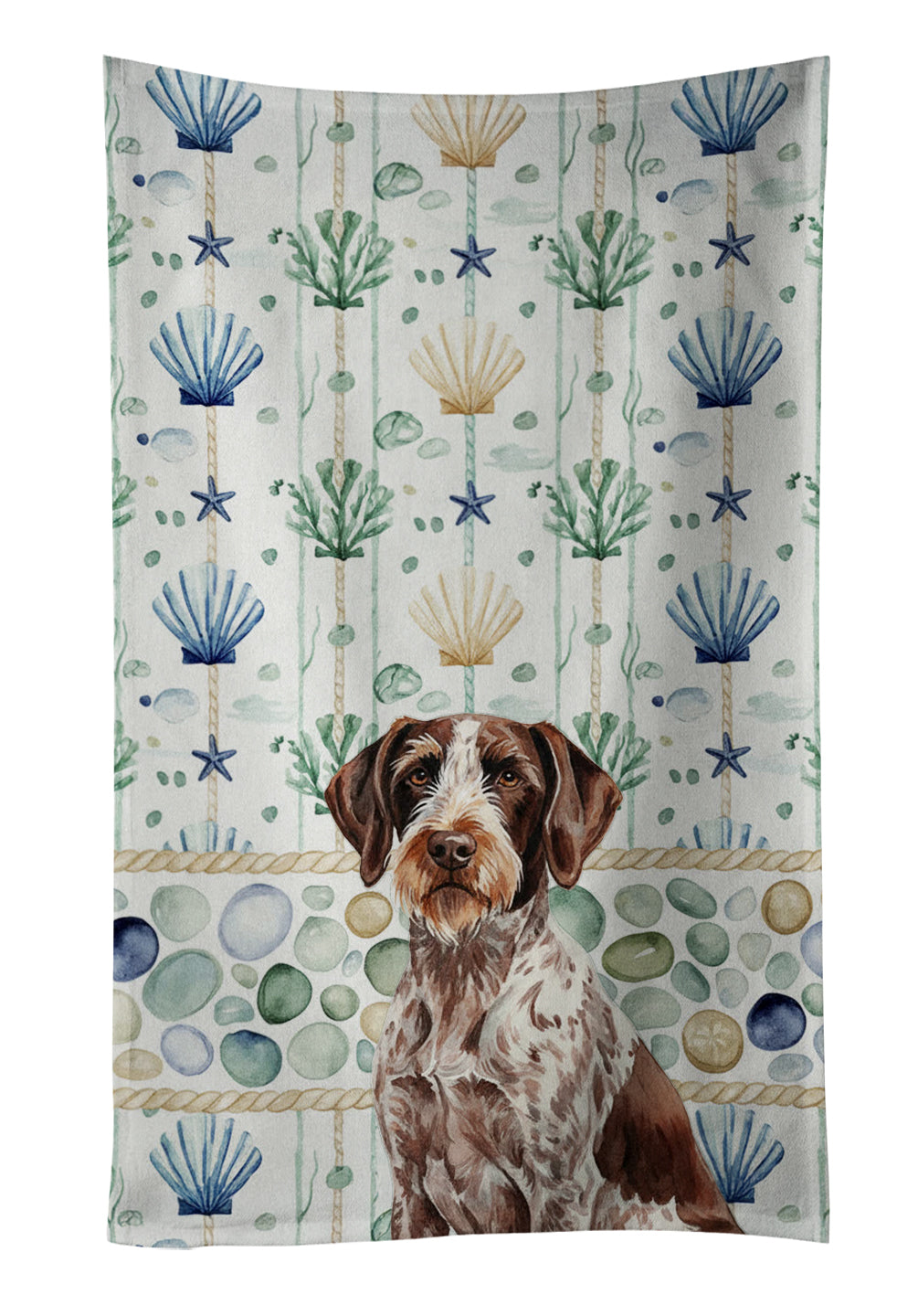 Caroline's Treasures Roan German Wirehaired Pointer Coastal Sea Glass Kitchen Towel
