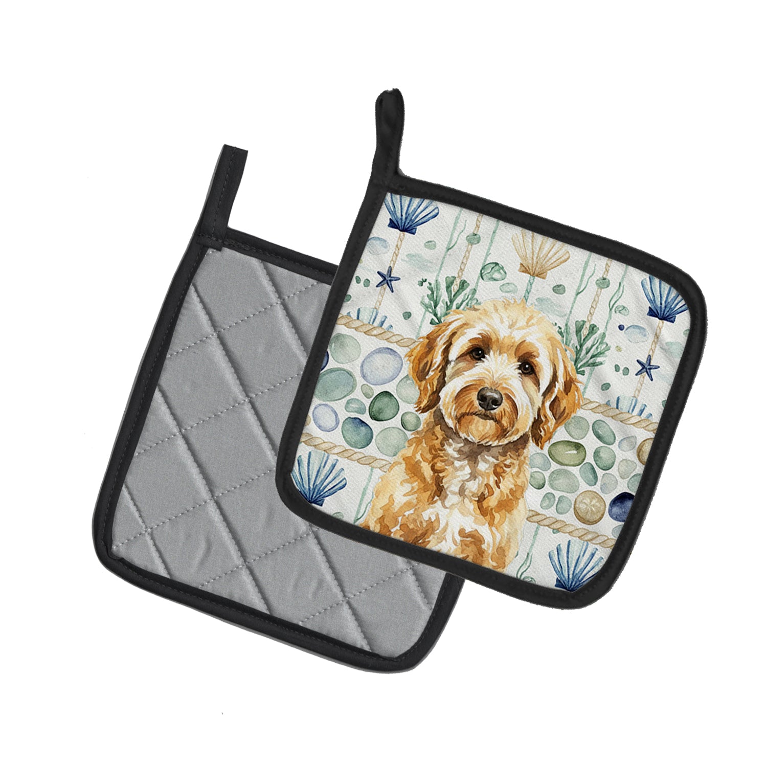Caroline's Treasures Goldendoodle Coastal Sea Glass Pair of Pot Holders
