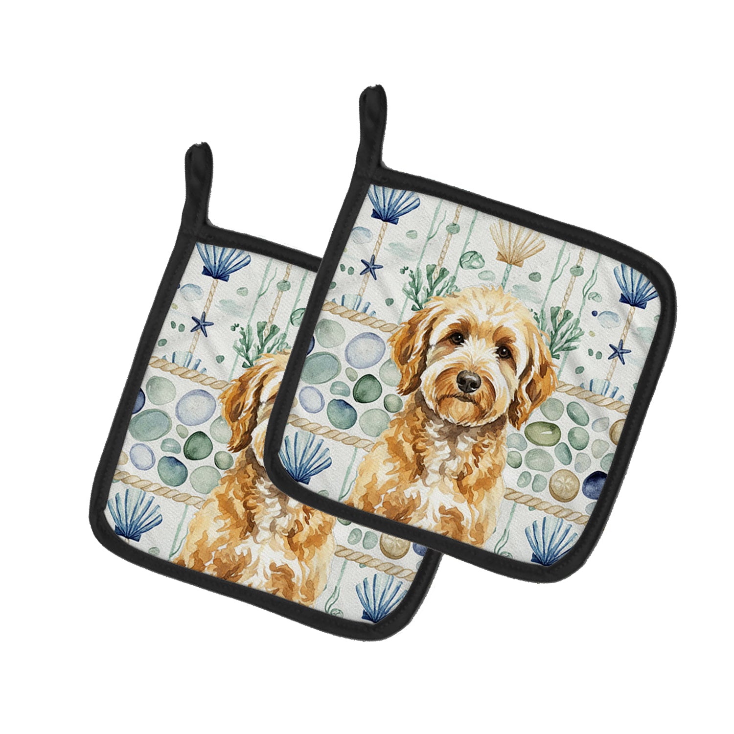 Caroline's Treasures Goldendoodle Coastal Sea Glass Pair of Pot Holders