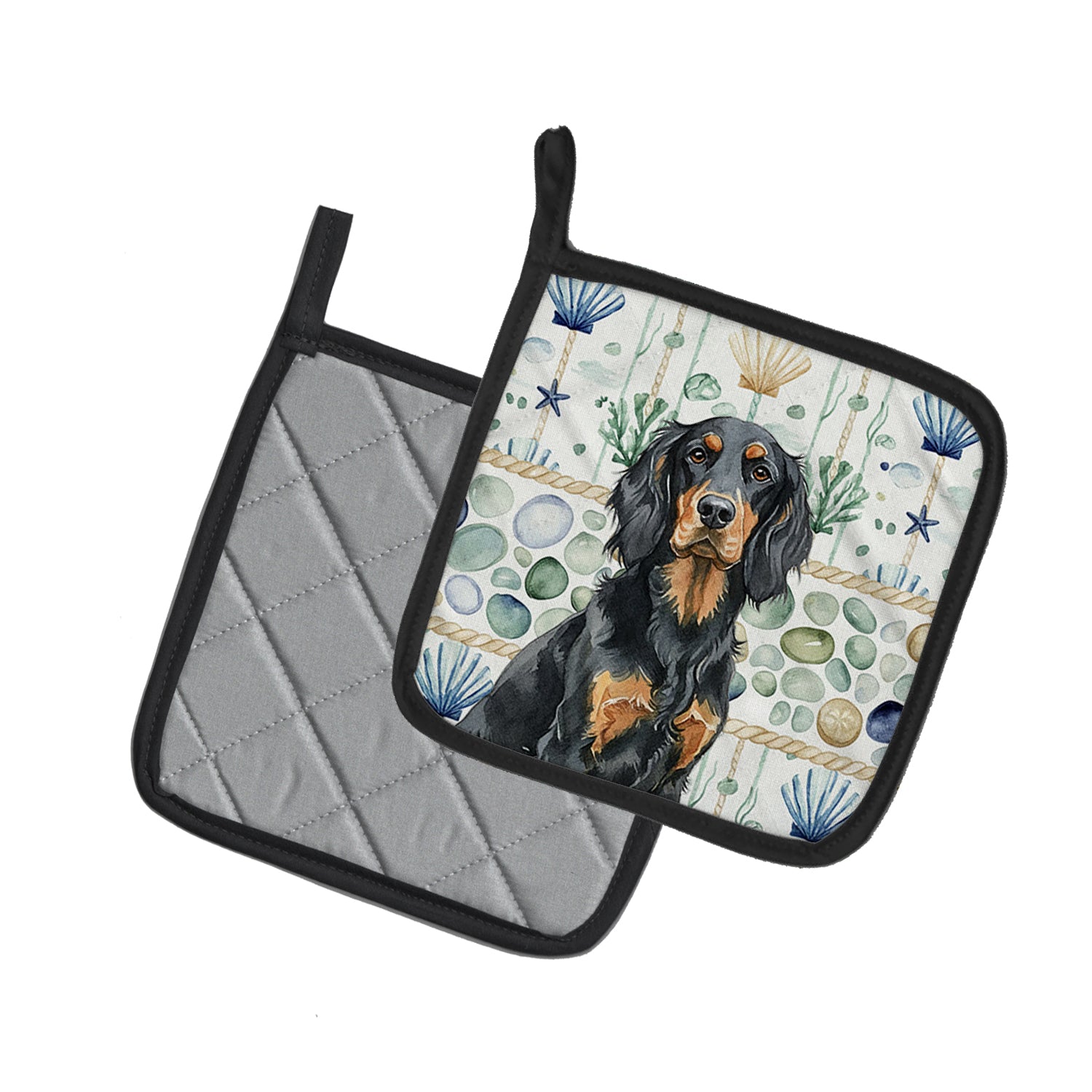 Caroline's Treasures Gordon Setter Coastal Sea Glass Pair of Pot Holders