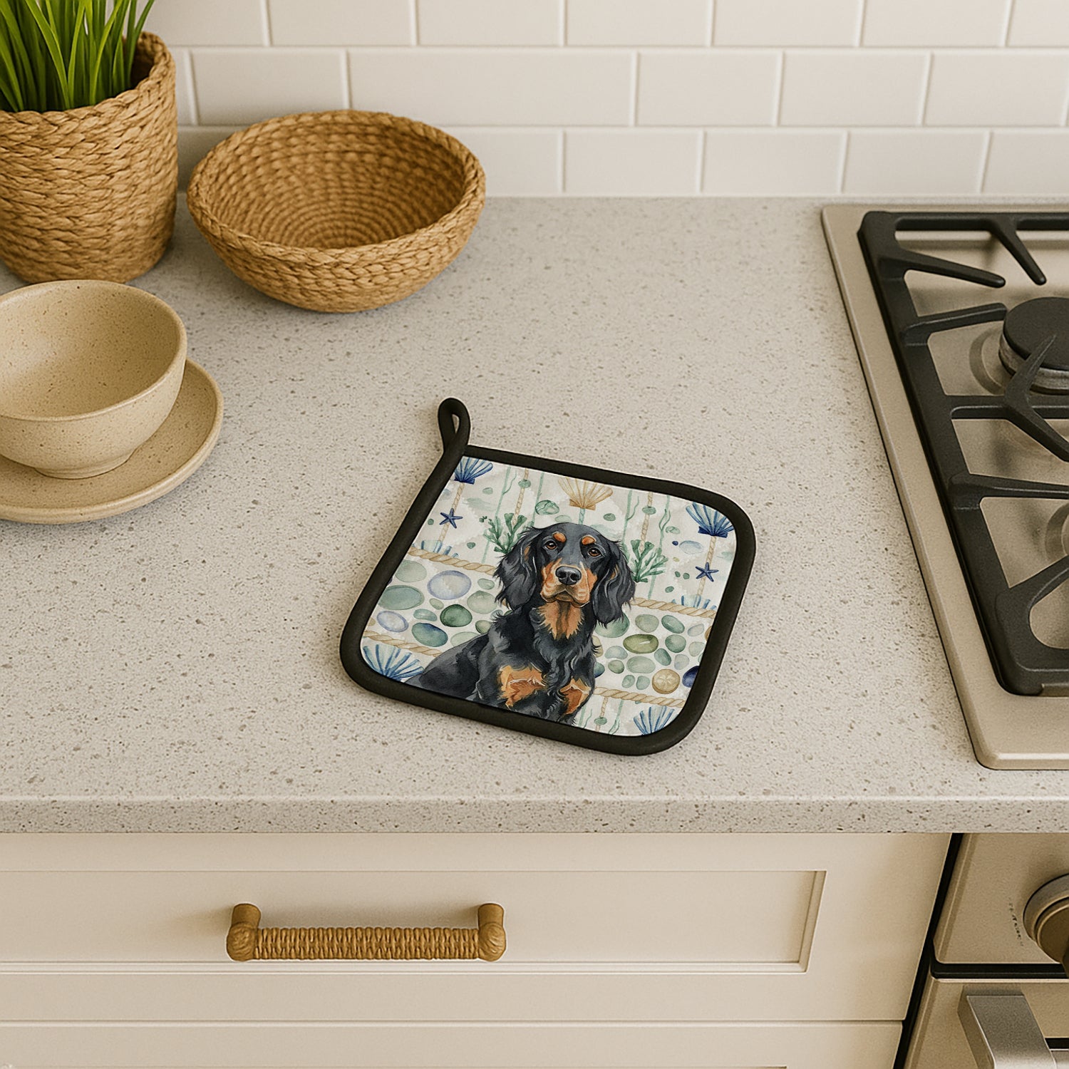 Caroline's Treasures Gordon Setter Coastal Sea Glass Pair of Pot Holders