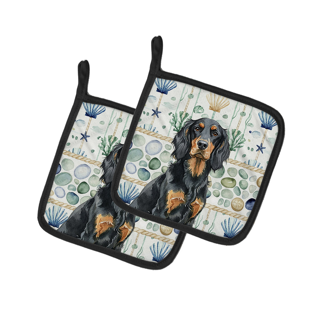 Caroline's Treasures Gordon Setter Coastal Sea Glass Pair of Pot Holders