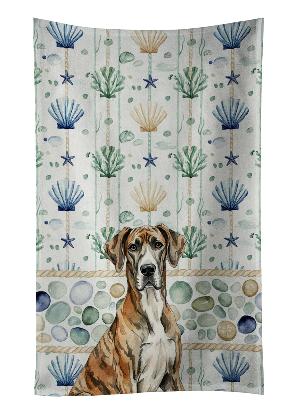 Caroline's Treasures Brindle Great Dane Coastal Sea Glass Kitchen Towel