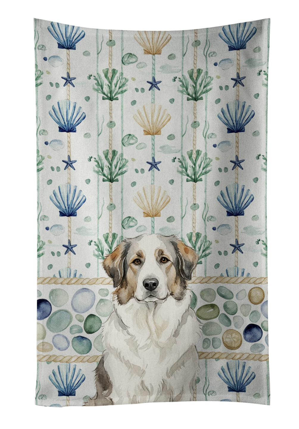 Caroline's Treasures Badger Great Pyrenees Coastal Sea Glass Kitchen Towel
