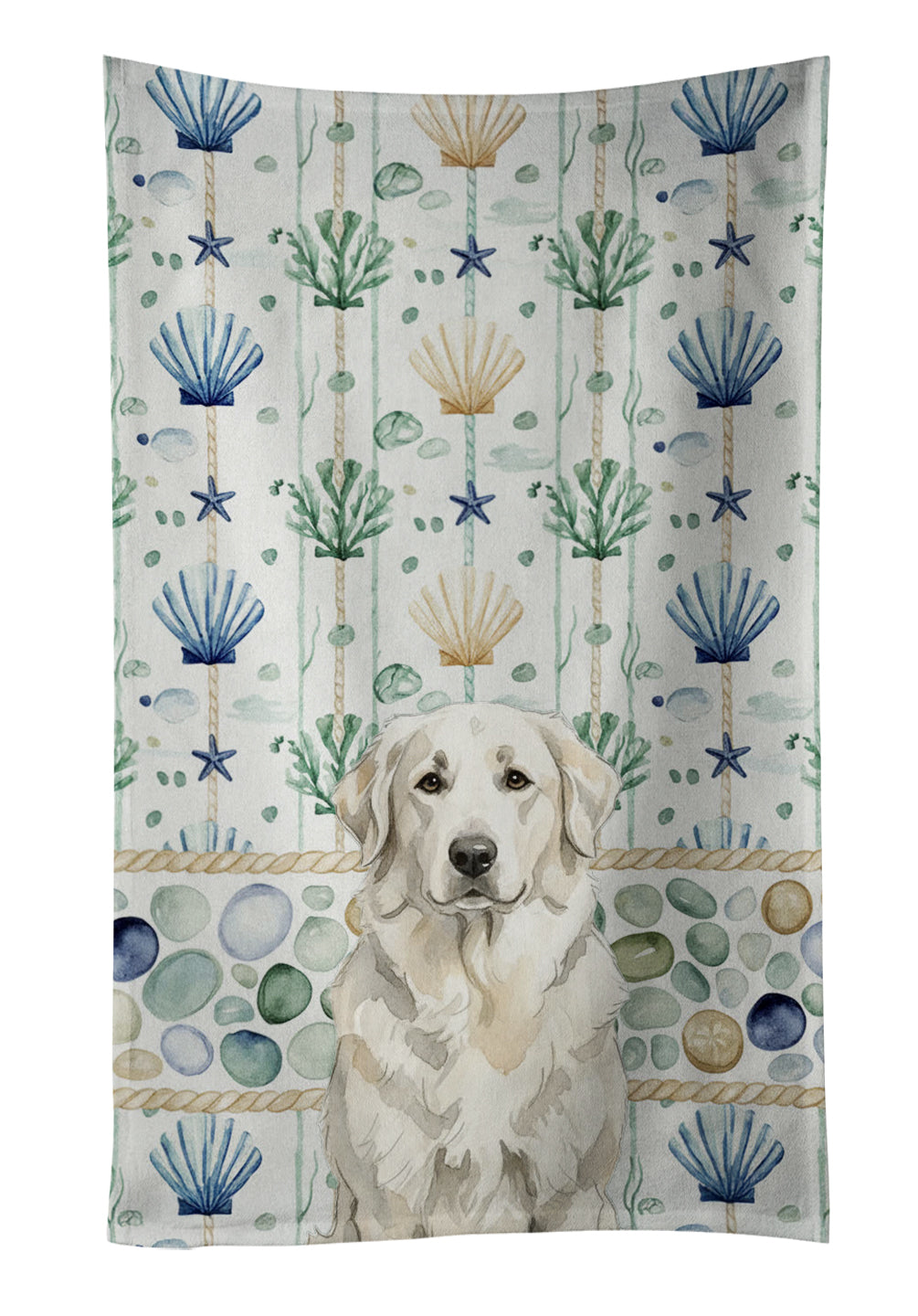 Caroline's Treasures White Great Pyrenees Coastal Sea Glass Kitchen Towel