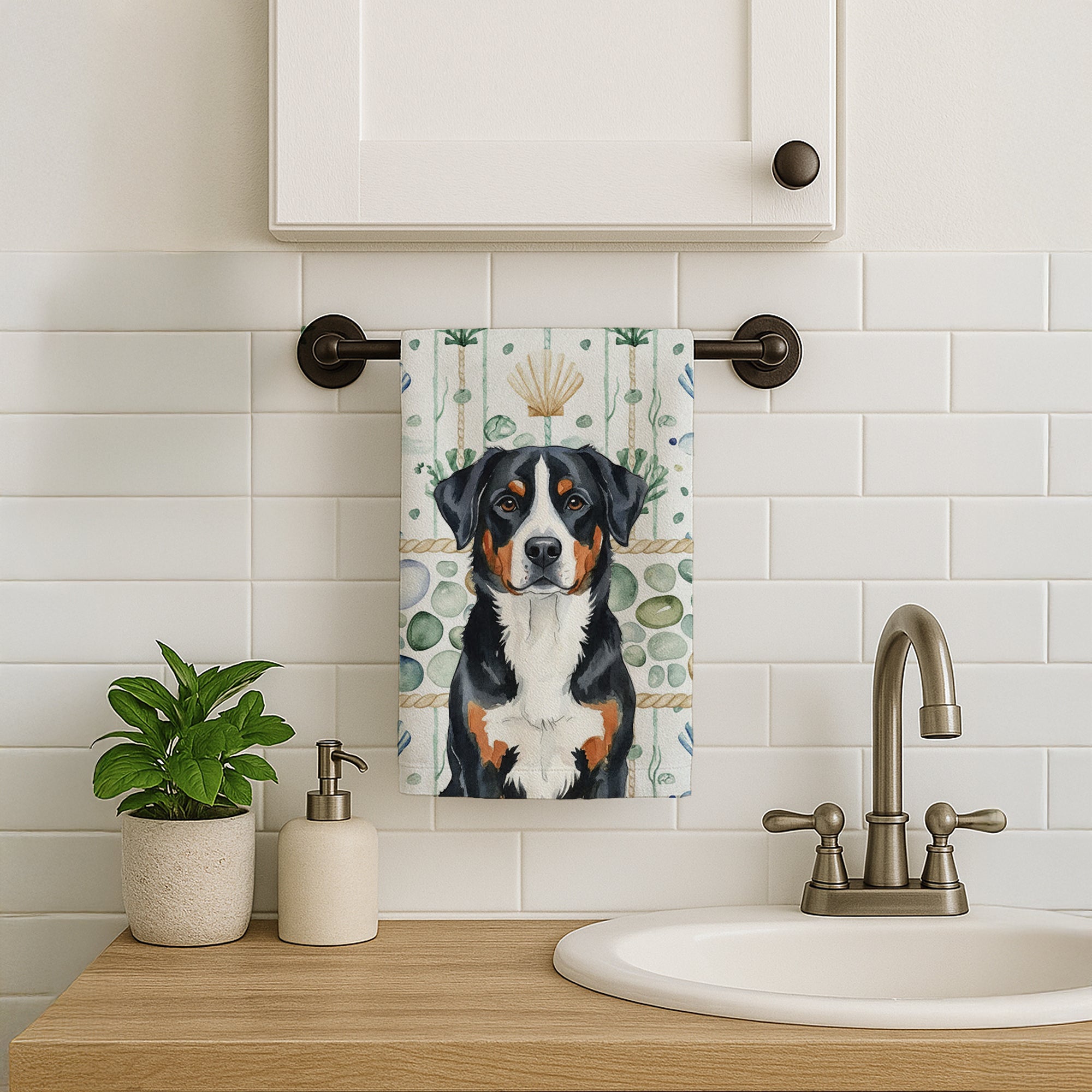 Caroline's Treasures Greater Swiss Mountain Dog Coastal Sea Glass Kitchen Towel