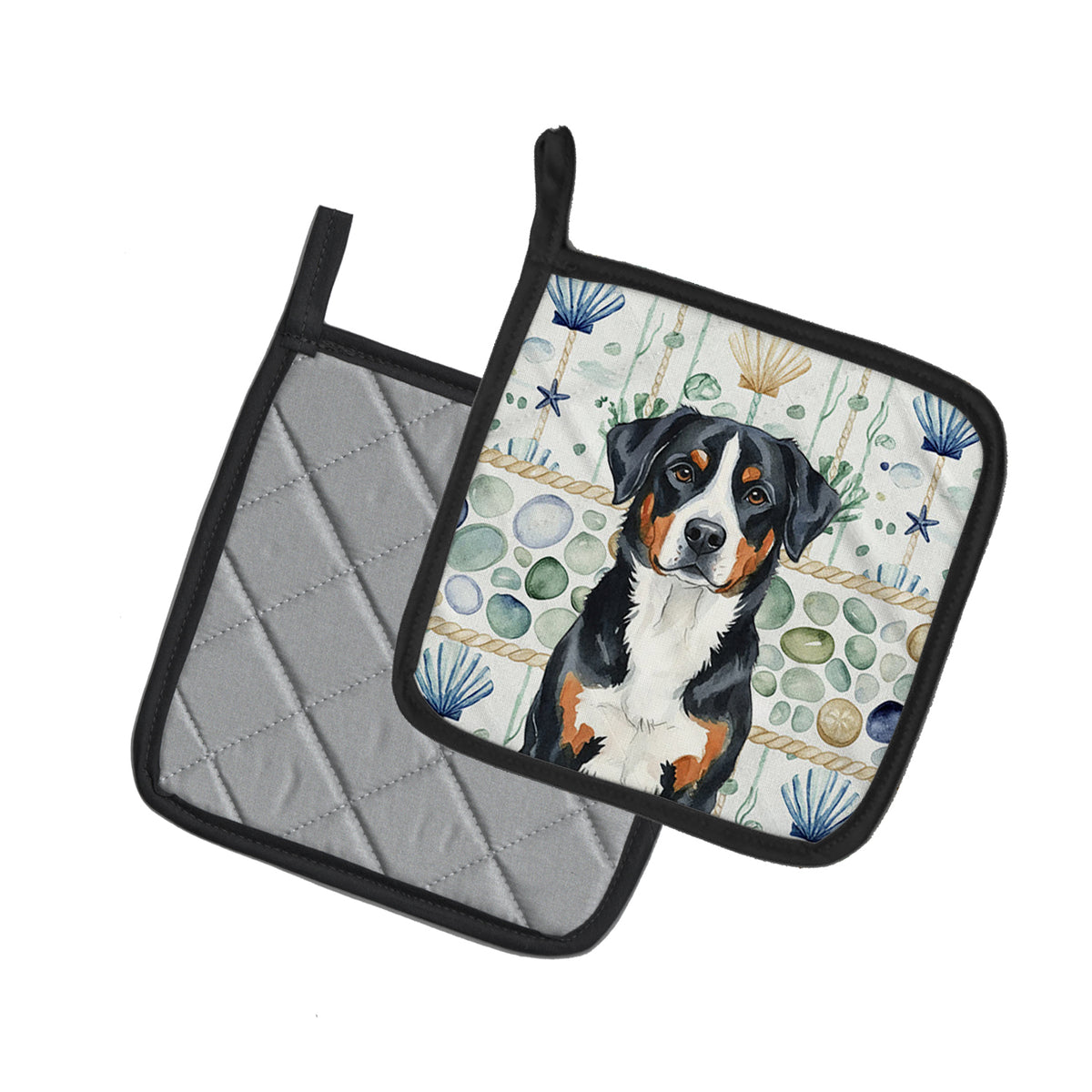 Caroline's Treasures Greater Swiss Mountain Dog Coastal Sea Glass Pair of Pot Holders