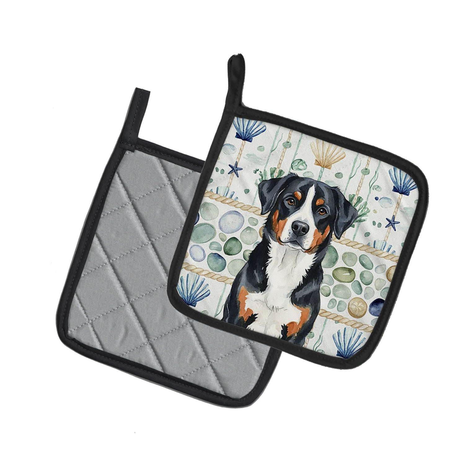 Caroline's Treasures Greater Swiss Mountain Dog Coastal Sea Glass Pair of Pot Holders
