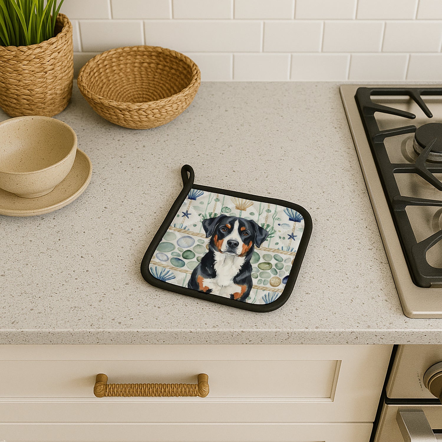 Caroline's Treasures Greater Swiss Mountain Dog Coastal Sea Glass Pair of Pot Holders