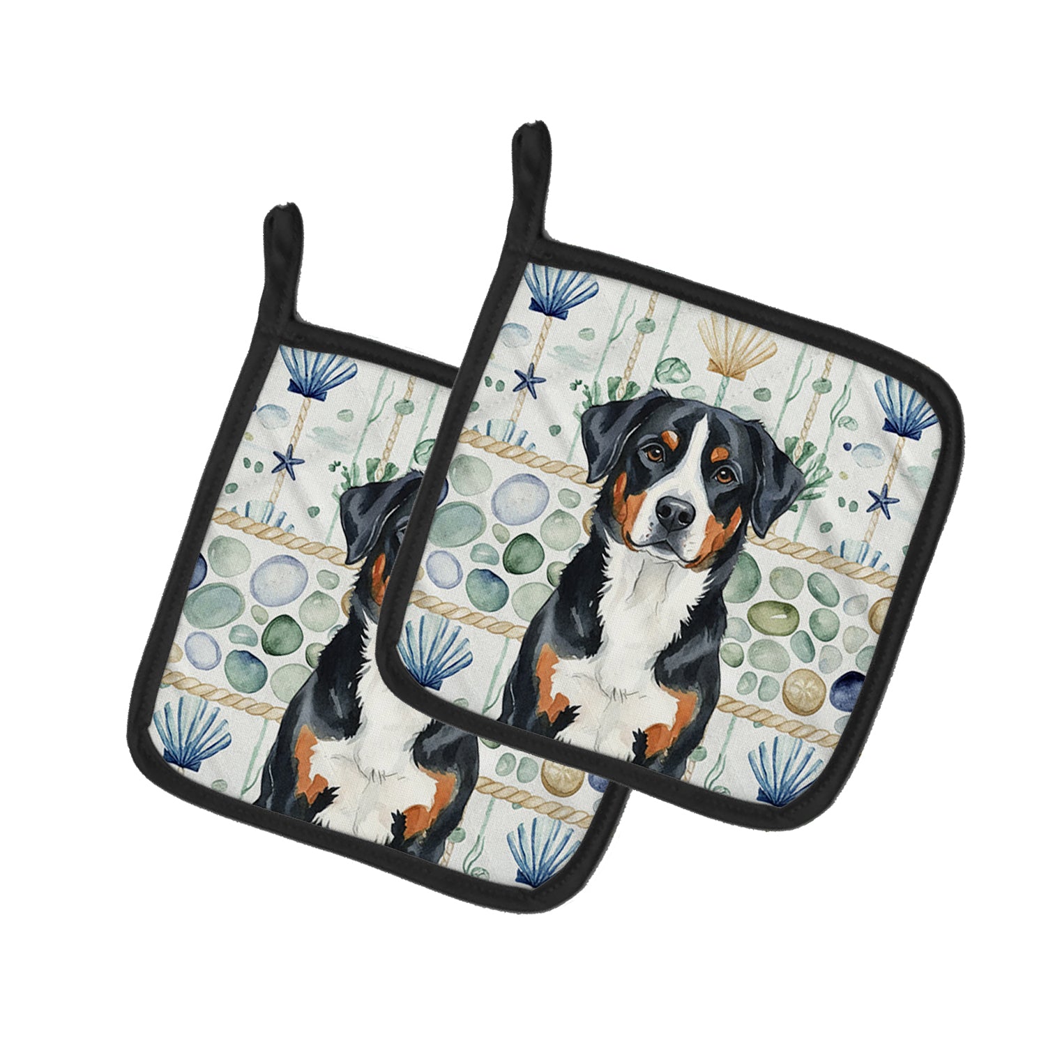 Caroline's Treasures Greater Swiss Mountain Dog Coastal Sea Glass Pair of Pot Holders
