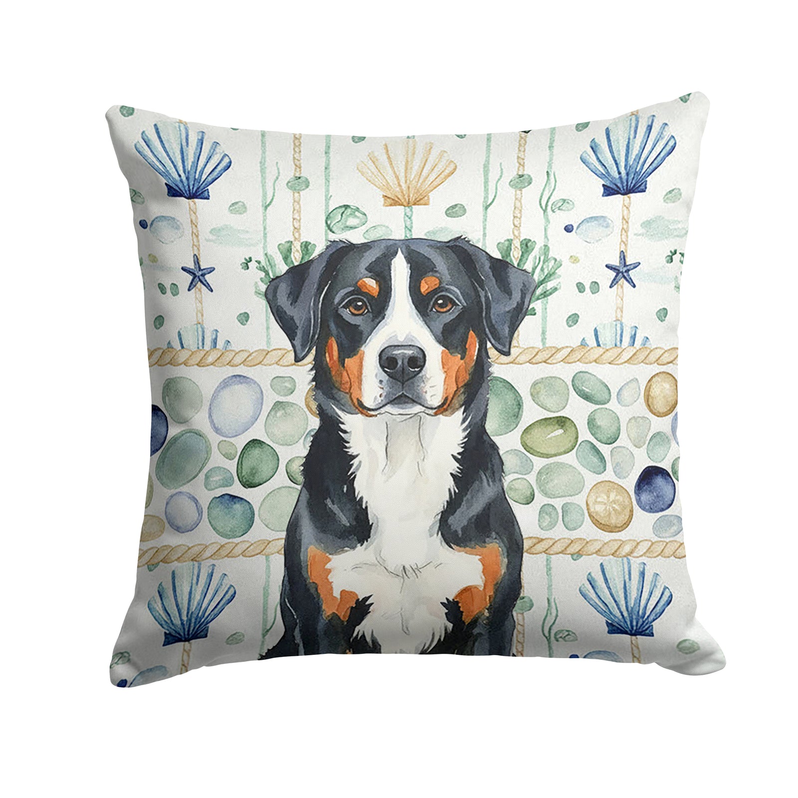 Caroline's Treasures Greater Swiss Mountain Dog Coastal Sea Glass Throw Pillow