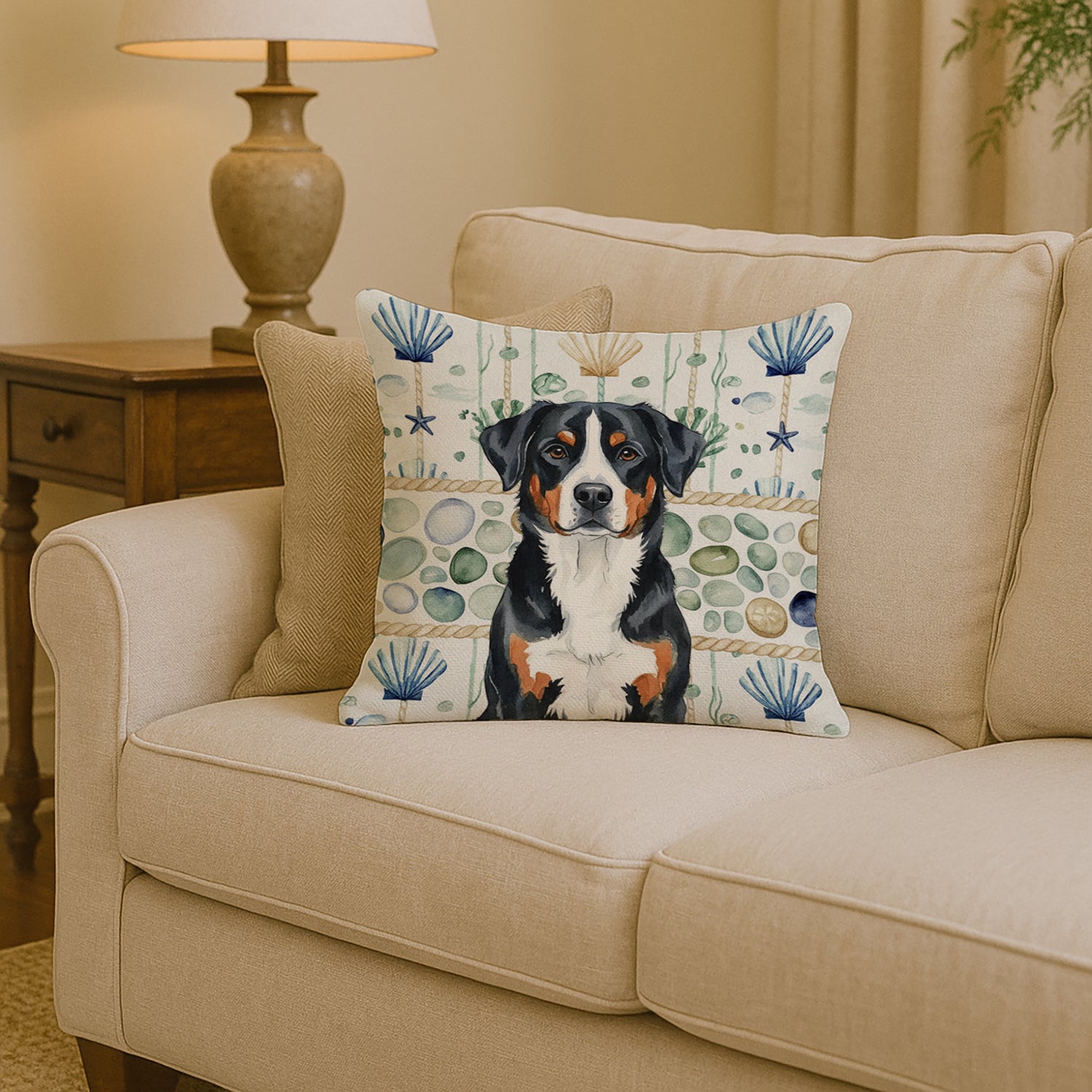 Caroline's Treasures Greater Swiss Mountain Dog Coastal Sea Glass Throw Pillow